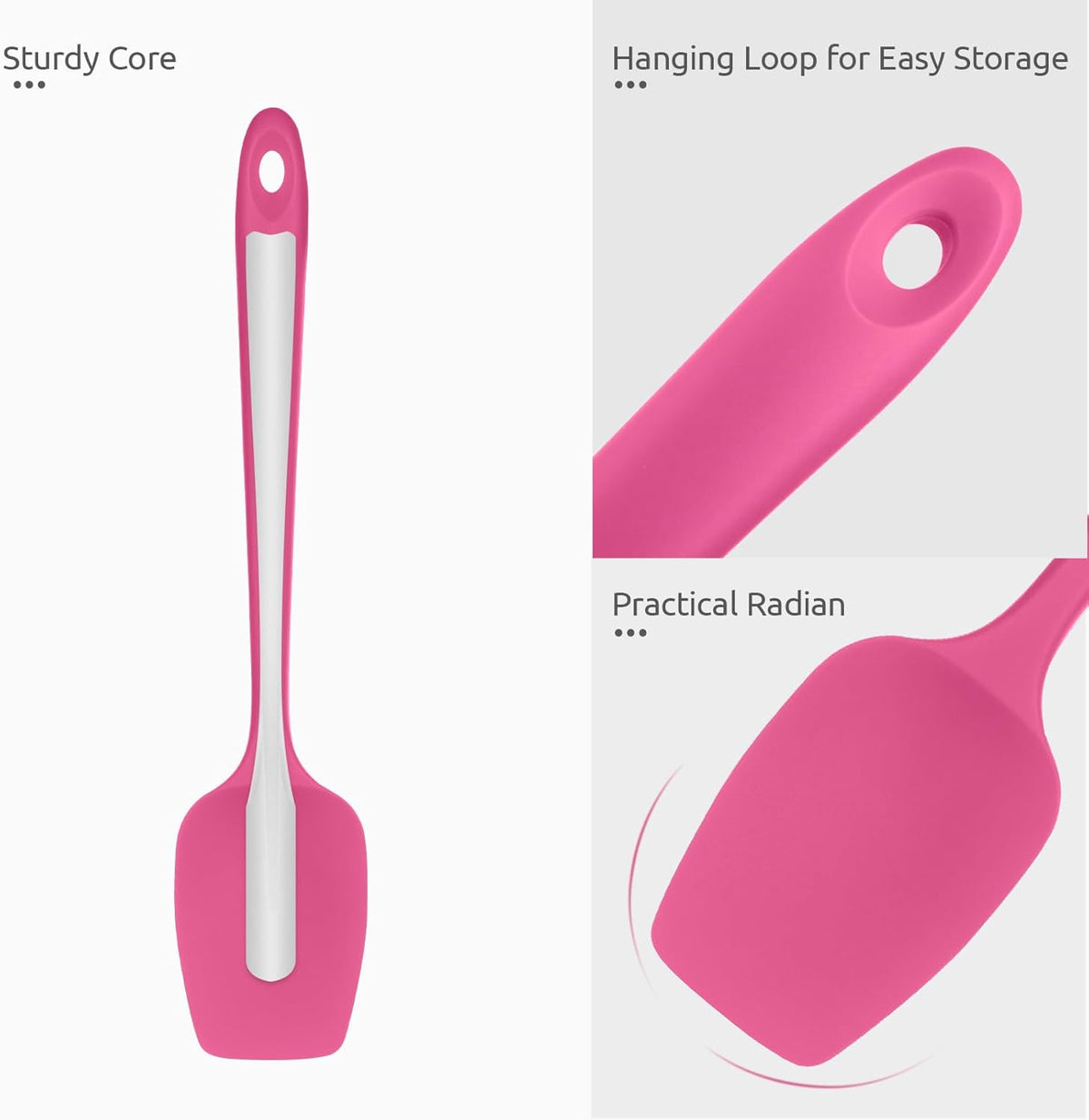 Heat Resistant Silicone Spoon Spatula: U-Taste 600ºF High Heat Flexible 11.38in Silicon Mixing Stirring Cooking Scraping Baking Bowl Scraper, Seamless for Kitchen Nonstick Cookware (Rosy Pink)