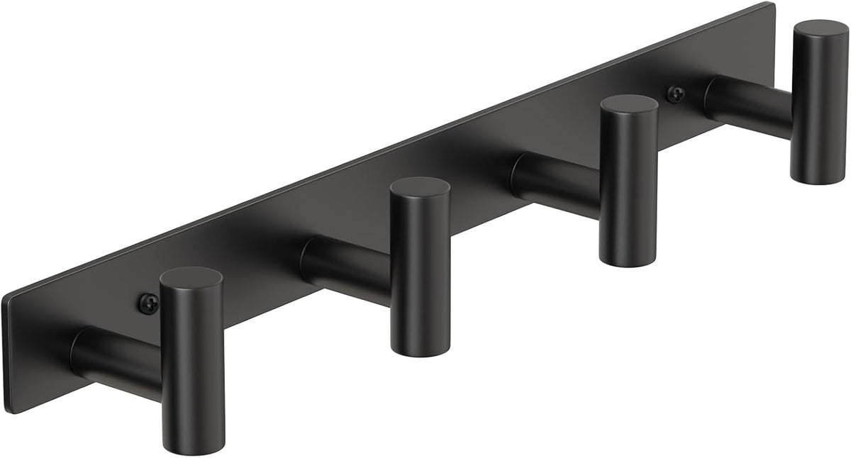 PMMASTO Coat Rack Wall Mounted, 4 "T Shaped Wall Hooks for Hanging, Heavy Duty Stainless Steel Coat Hook Rail for Hat Towel Robes in Bathroom Kitchen Mudroom Entryway (Black, 1 PC)