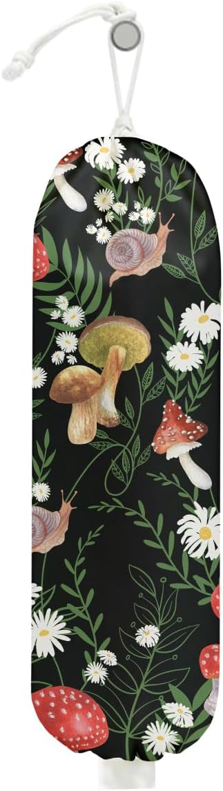 Vibrant Mushroom Plastic Bag Holder for Kitchen Essentials, Snail Floral Grocery Bag Holder for Plastic Bags, Washable Shopping Bags Storage Dispenser for Home Kitchen, Mushroom Gifts for Women