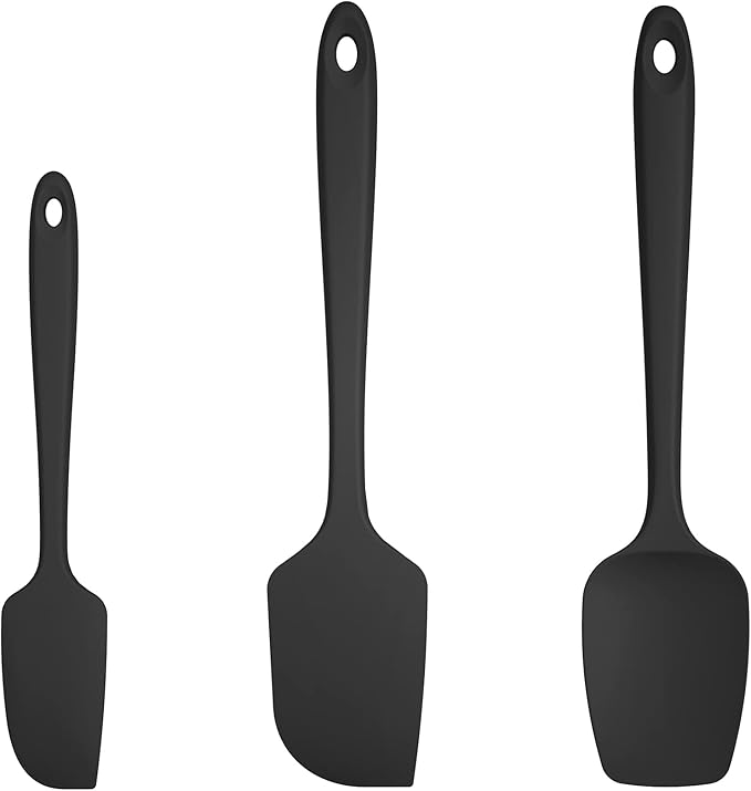 U-Taste Silicone Spatula Set, 600ºF High Heat Resistant, Seamless Food Grade Flexible Rubber Kitchen Cooking Mixing Baking Scraper for Nonstick Cookware Set of 3 (Black)
