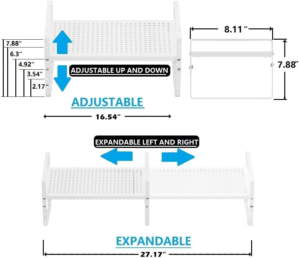 Expandable Shoe Rack Stackable Metal Pantry Storage Shelves Stand Adjustable Height Cabinet Shelf Organizer Racks Spice Shelving(1PACK/WHITE,MEDIUM)
