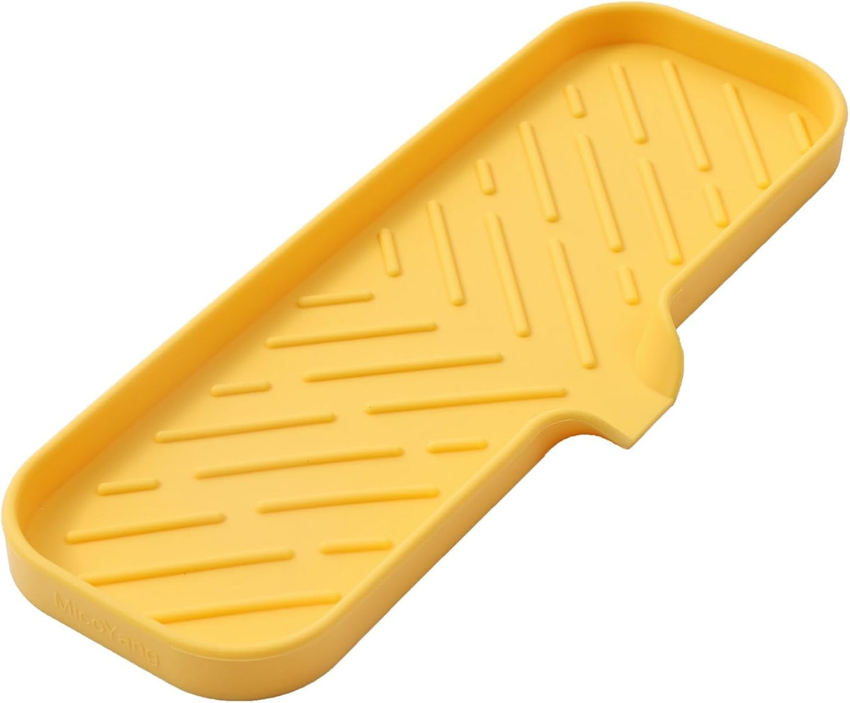Silicone Bathroom Soap Dishes with Drain Spout-Bathroom and Kitchen Sink Organizer,Sponge Holder,Dish Soap Tray,Perfect for Dispenser,Scrubber,Bottle,Cup on Sink or Counter-Yellow 12"×4"