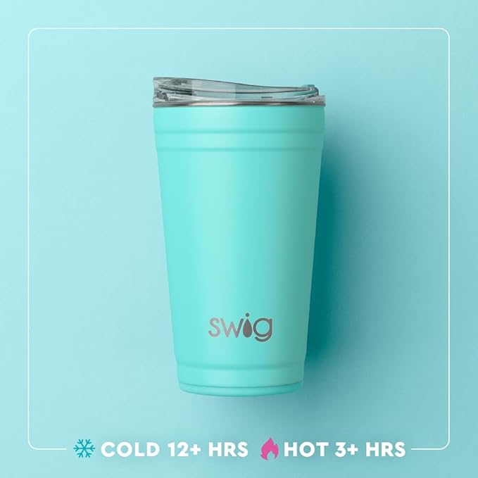 Swig Life 24oz Party Cup, Stackable Insulated Travel Coffee Tumbler with EZ Slider Lid, Cup Holder Friendly, Stainless Steel 24 oz Tumbler, Reusable Coffee Mug (Home Run)