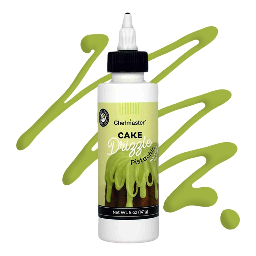 Pistachio-Flavored Cake Drizzle by Chefmaster, Edible Cake Drip Frosting for Decorating, Drip for Cakes, Cupcakes, Cookies, Donuts, 5 oz