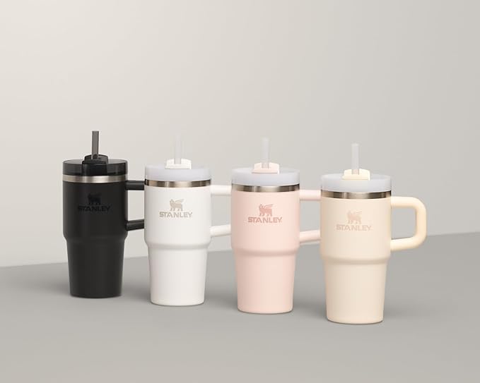 STANLEY Quencher H2.0 Tumbler with Handle and Straw 14 oz | Flowstate 3-Position Lid | Cup Holder Compatible for Travel | Insulated Stainless Steel Cup | BPA-Free | Rose Quartz 2.0