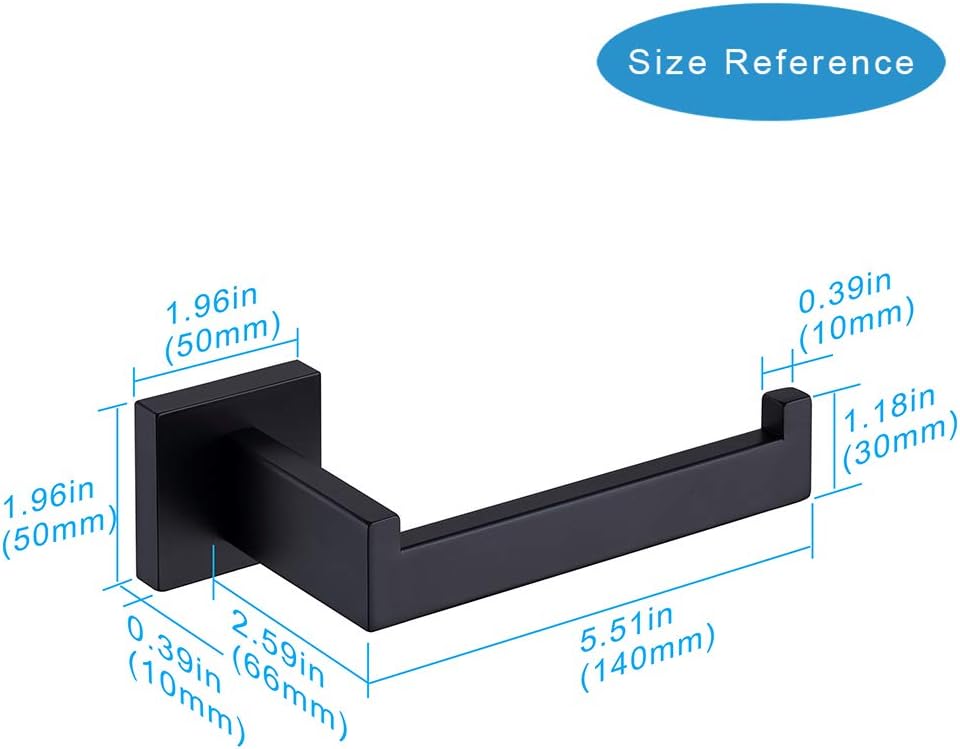 TASTOS Toilet Paper Holder Matte Black, Toilet Tissue Roll Holders Dispenser and Hangers Wall Mounted for Bathroom & Kitchen, Stainless Steel Modern Square Style 2 Pack