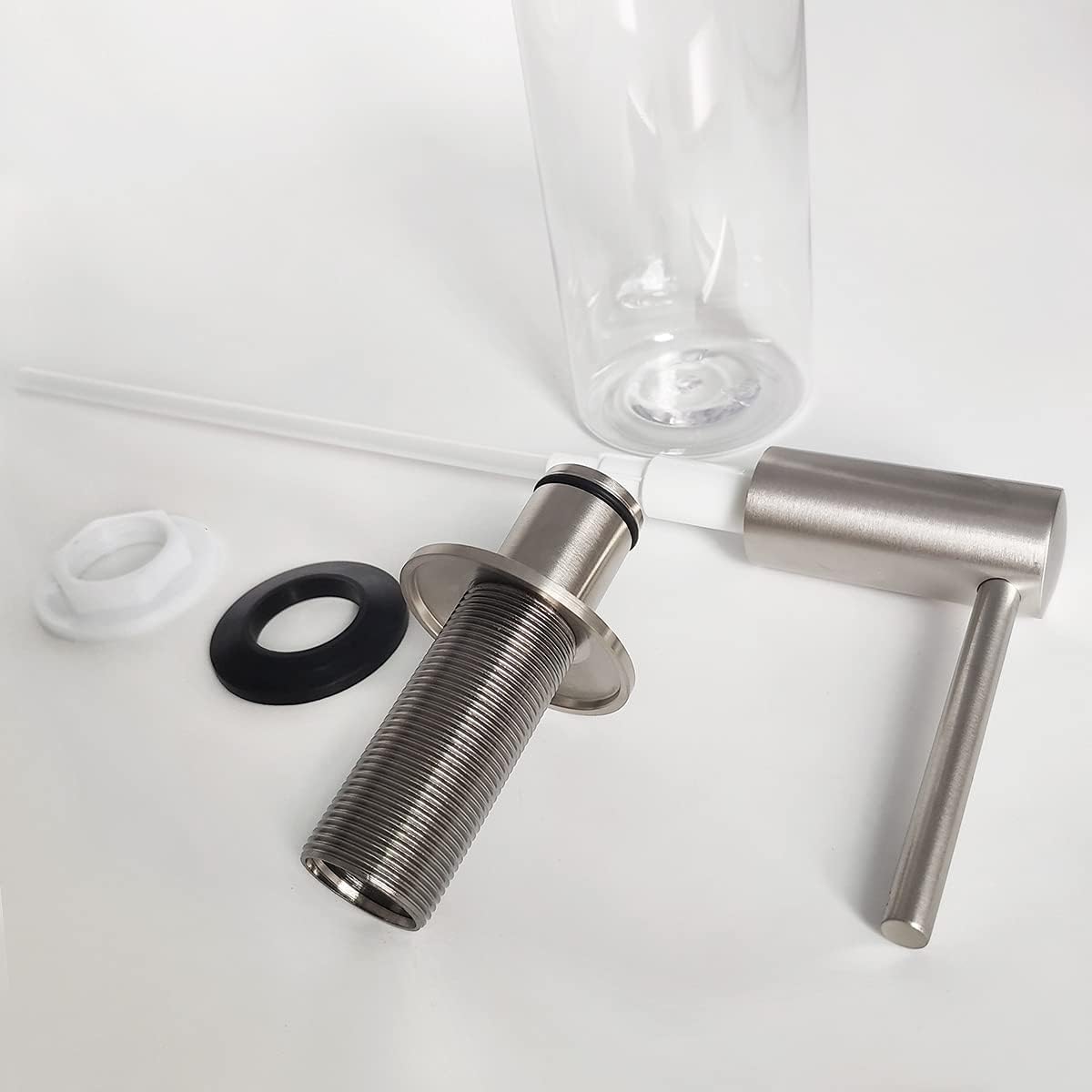 Brushed Nickel Built in Soap Dispenser for Kitchen Sink with 17 OZ PET Bottle Brass Pump Head Deck Mounted Dish Soap Dispenser
