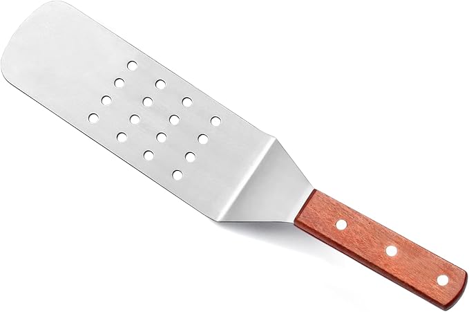 New Star Foodservice 36312 Wood Handle Flexible Grill Turner/Spatula, 14.5-Inch, Perforated