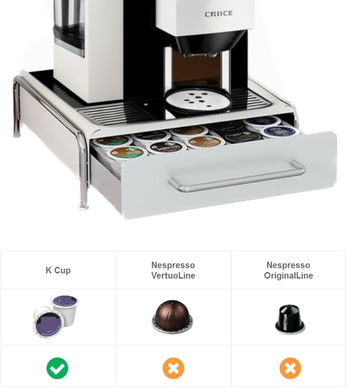 K Cup Holder Drawer, Compatible with K-Cups, 30 Pods Capacity, K Pod Drawer Organizer for Countertop, Coffee Machine Base, Easy Installation (White)