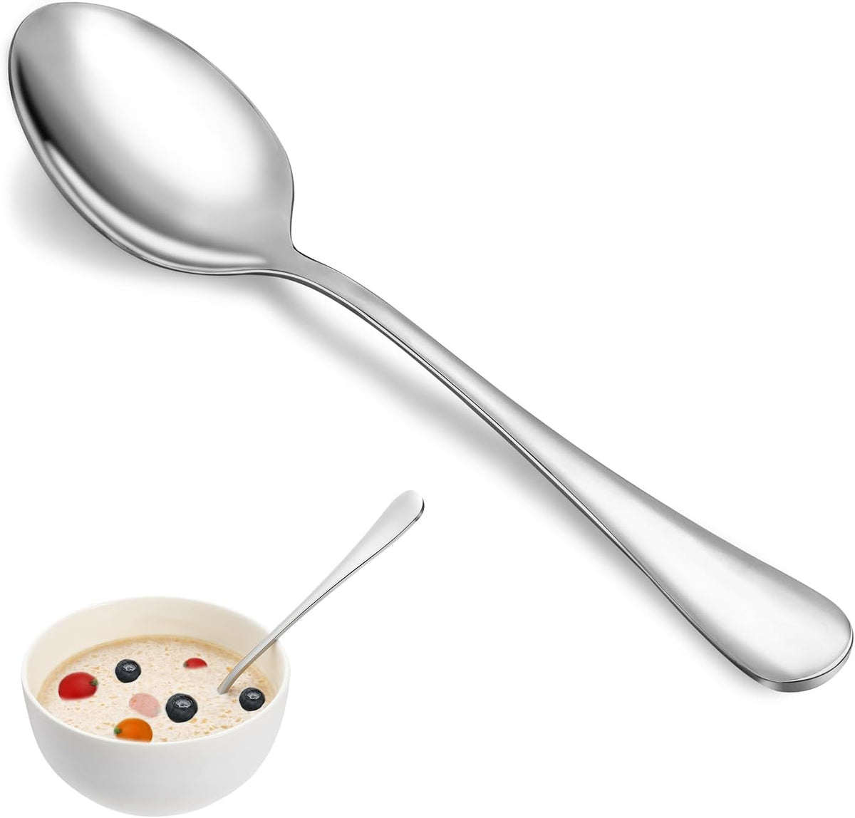 12 Pcs Dinner Spoon Set,Premium Food Grade Stainless Steel Spoons,Durable Metal Spoons,Tablespoon,Spoons Silverware Only,Mirror Finish & Dishwasher Safe,Use for Home,Kitchen and Restaurant - 7.3 inch