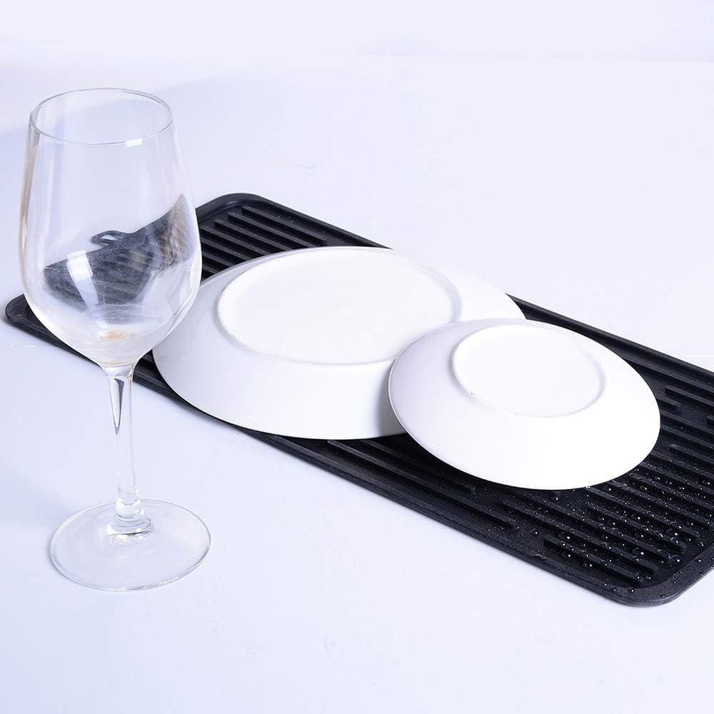 Dish Drying Mat, Silicone Drying Mat Good Large Drying Mats for Kitchen, Heat Resistant Mat Solid Rectangular (Black)