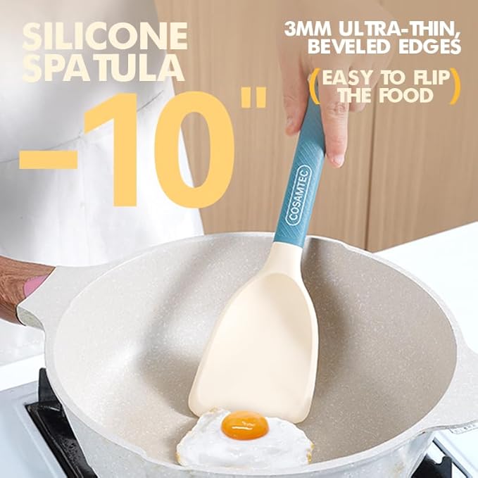 Silicone Small Spatula for Cooking Flexible Beveled Turner with Solid Inner Core and Heat Resistant Nylon Handle Ideal Spatula for Non-Stick Cookware