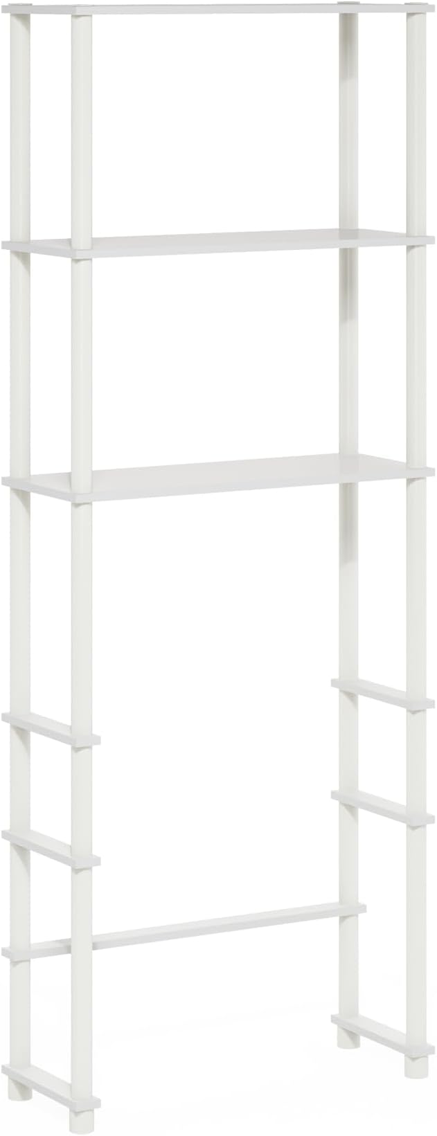 Furinno Turn-N-Tube Over The Toilet Storage, 3-Shelf Over The Toilet Organizer, Freestanding Space Saver Bathroom Shelf, for Bathroom Organizers and Storage, White