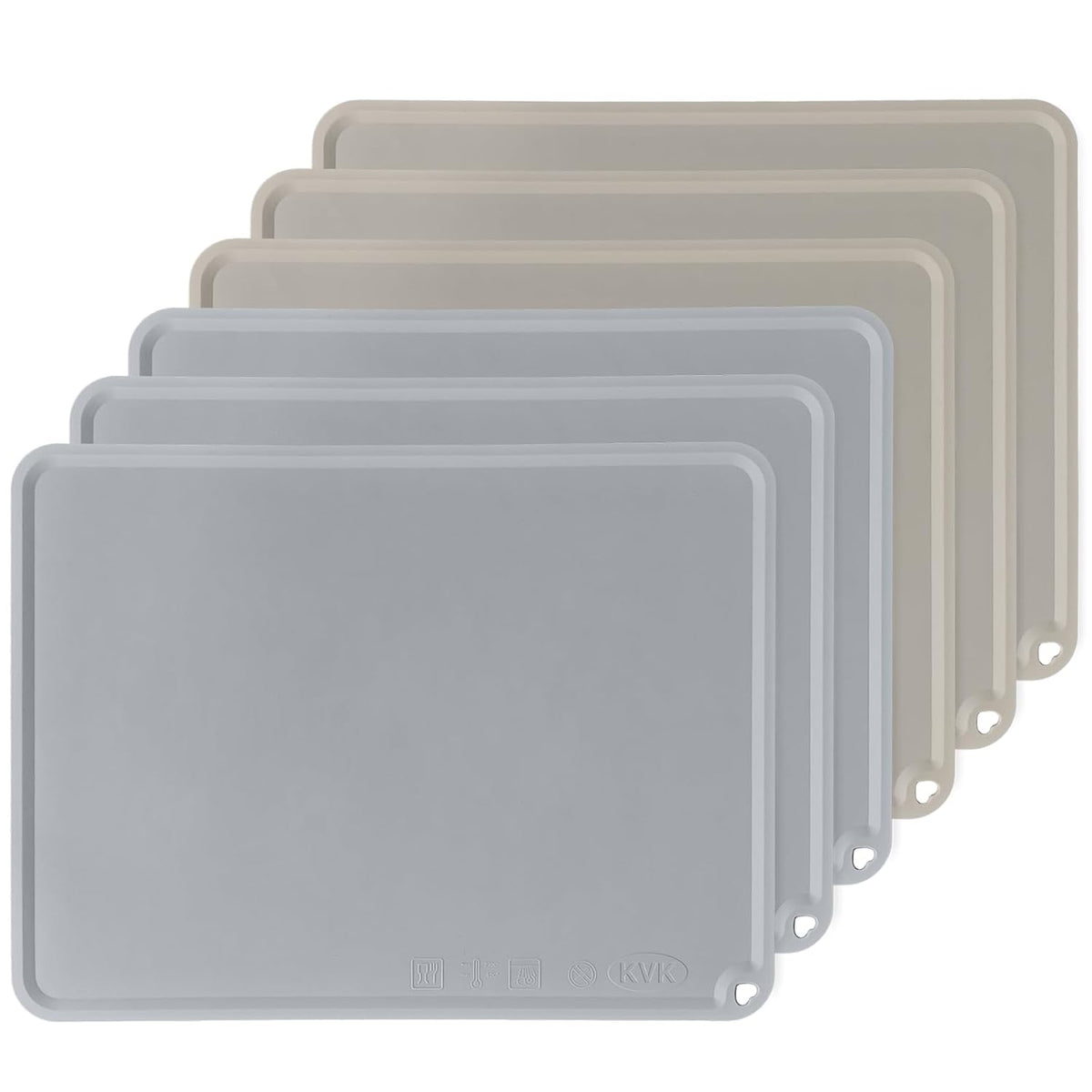 Silicone Placemats for Toddlers Thicker Version, Non-Slip Reusable Kids Placemats for Dining Table, Stain-Proof Baby Table Mat for Restaurants 6 Packs (Light Gray&Beige)