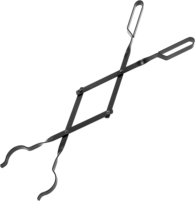 Fireplace Tongs 26”, himaly Heavy Duty Wrought Iron Steel Fireplace Poker Tools - Rust Resistant Black Finish, Fire Pit Poker Log Grabber for Indoor/Outdoor