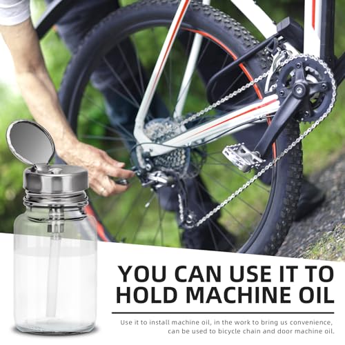 100ML Pump Dispenser Bottle, Cylindrical Metal Flip Cover Clear Glass Bottle for Nail Polish Remover, Makeup Remover, Alcohol