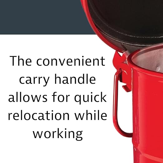 Justrite 10 Gallon Galvanized Steel Oily Waste Can, 18" x 14" Metal Oil Rag Safety Can With Foot Operated Self-Closing Lid for Oil Rag Disposal, Made in the USA, Red, 09300
