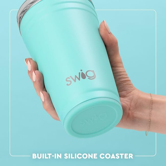 Swig Life 24oz Party Cup, Stackable Insulated Travel Coffee Tumbler with EZ Slider Lid, Cup Holder Friendly, Stainless Steel 24 oz Tumbler, Reusable Coffee Mug (Home Run)