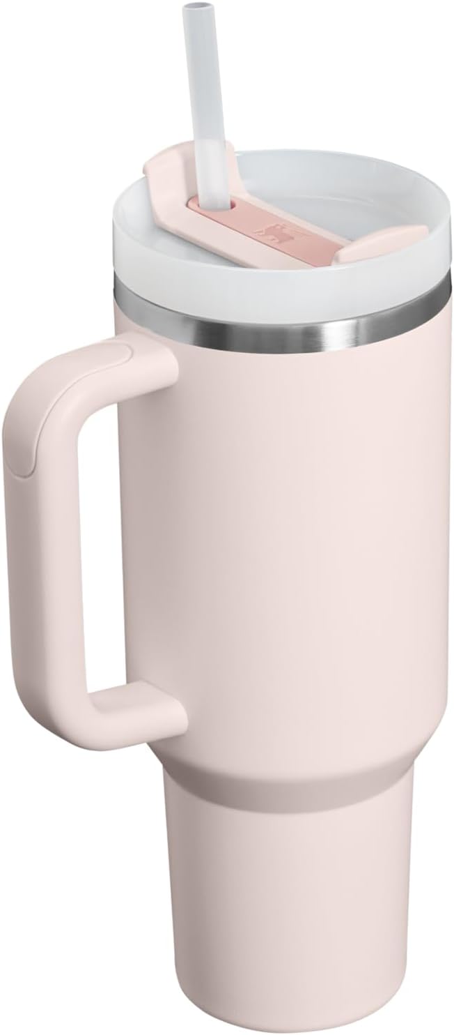 STANLEY Quencher H2.0 Tumbler with Handle and Straw 40 oz Flowstate 3-Position Lid Cup Holder Compatible for Travel Insulated Stainless Steel Cup BPA-Free Rose Quartz 2.0