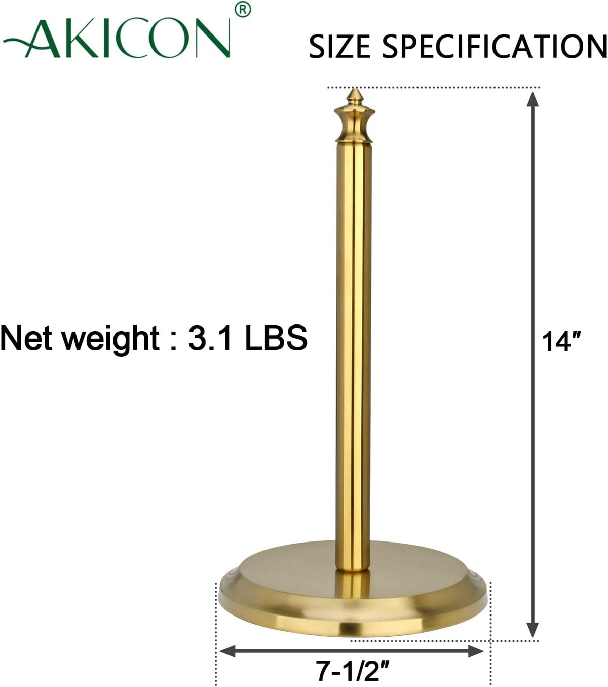 Akicon Paper Towel Holder Stand for Kitchen Countertop & Dining Room Table (Brushed Gold Brass, Classical)
