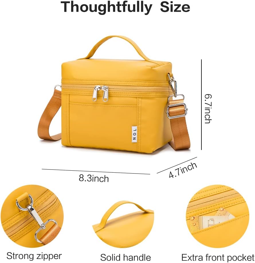NOL Natural Organic Lifestyle Insulated Lunch Bags for Women Cooler Bag Lightweight Nylon Waterproof Lunch Box For Work (Mustard, Small)