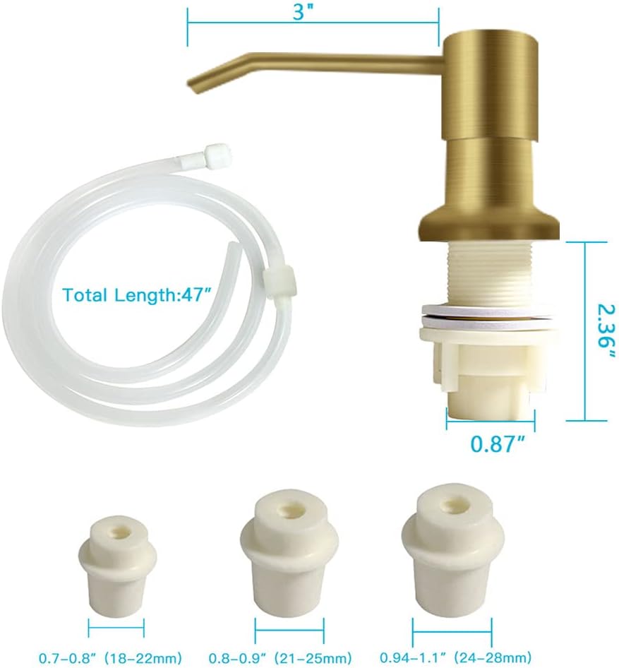 Dish Soap Dispenser for Kitchen Sink, Countertop Sink Soap Dispenser Water Pump with 47” No-Spill Extension Tube Kit Design for Kitchen Bathroom, Easy to Press, No More Refills （Golden）