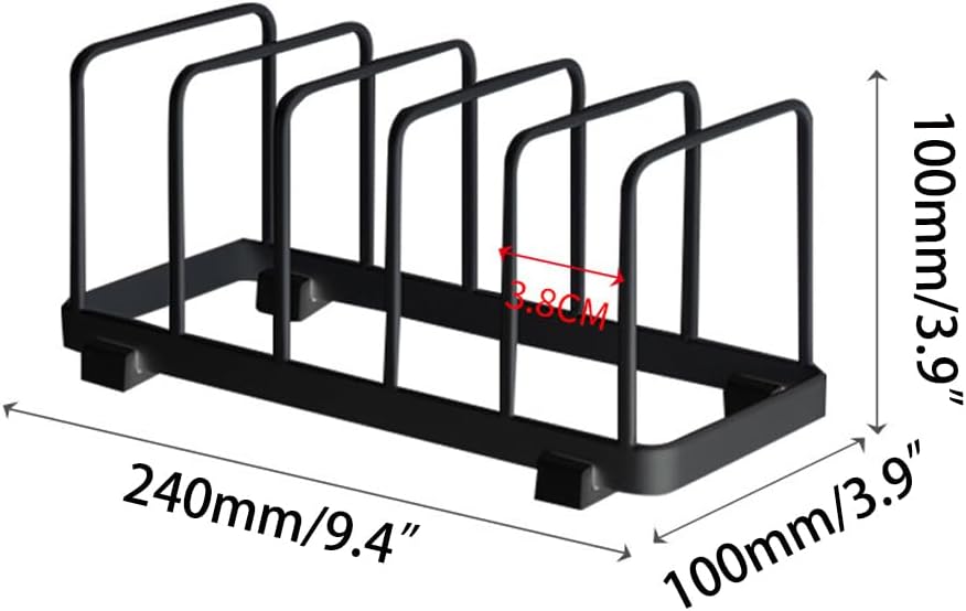 Plate Home Accented Storage Rack, Metal Dish Rack, Plate and Bowl Organizer for Kitchen Cabinets (Black)