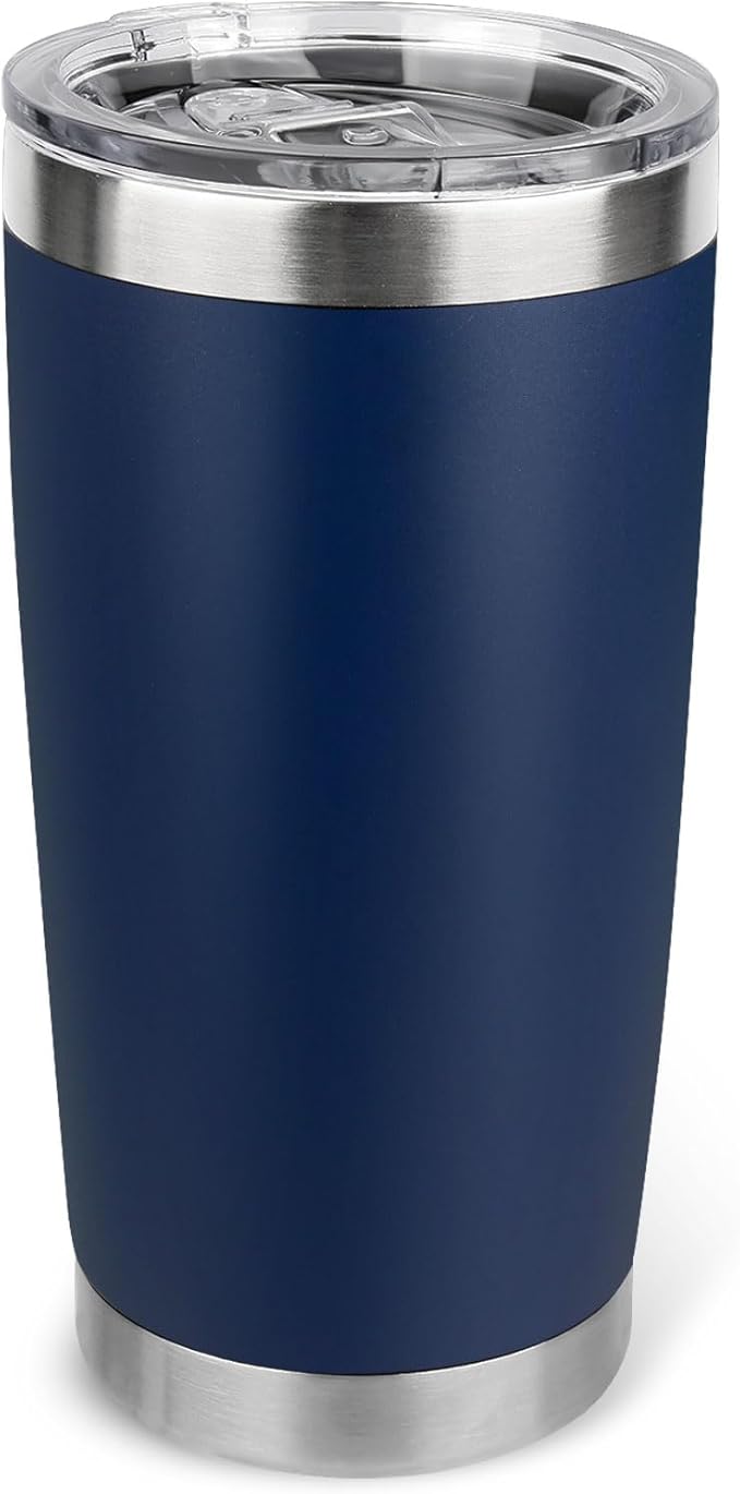 20oz Stainless Steel Tumbler with Lid, Travel Mug - Double Wall Vacuum Powder Coated Cup - Navy Blue, 1 Pack