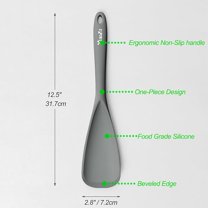 Silicone Spatula Spoon, Great for Both Cooking and Serving Durable BPA-Free Matte Black Silicone, Seamless Design, Safe for Nonstick Cooking Surfaces, 2-Pcs, Gray