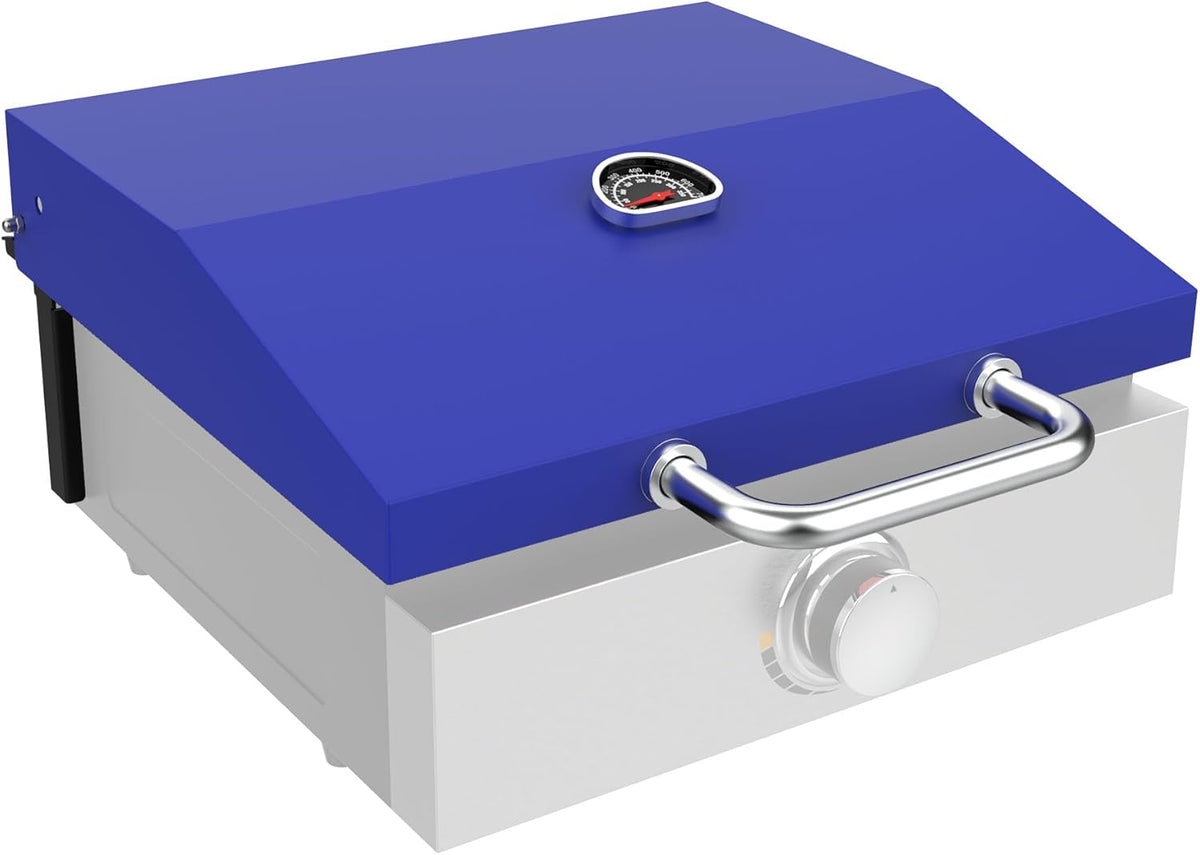 Hard Cover Hood with Temperature Gauge for Blackstone 17 inch Table Top Griddle, Hinged Lid for Blackstone 17" Front or Rear Grease Model 1650, 1832 and More Portable Grill, Blue