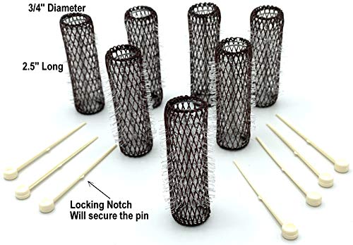 14 pc Vintage Style Hair Roller Medium BRUSH ROLLERS & PINS Mesh Hair Curlers With Bristles 2.5"x 3/4", with Flexible Locking Pins