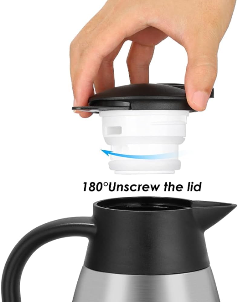 Thermal Coffee Carafe 70 oz / 2L Insulated Stainless Steel, Coffee Carafes Double Walled Vacuum Pot Flask - Hot Beverage Dispenser/Water, Tea - Keep 12/24 Hours Hot/Cold (Silver)