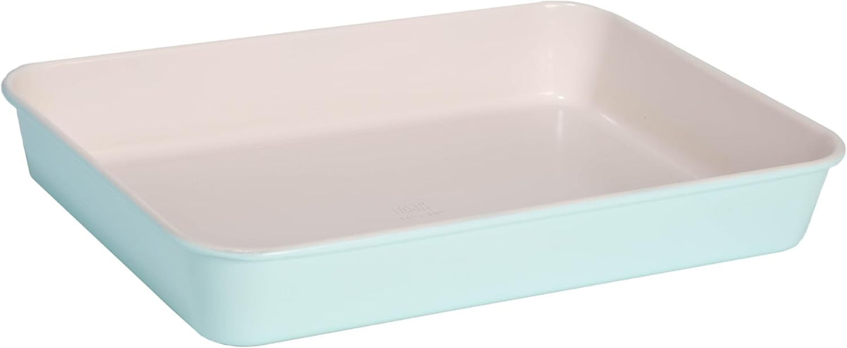 Tasty Clean Ceramic 14-Inch x 10-Inch Roasting Pan, Durable Aluminized Steel for Professional Results, Clean Ceramic Nonstick Coating, Oven Safe to 425°F, Dishwasher Safe, Aqua