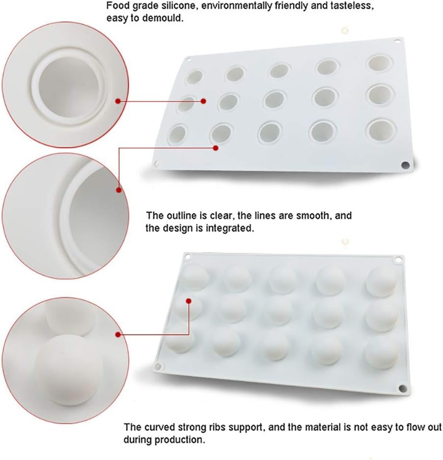 OCPO KITCHEN Mini Truffles Silicone Mold for Baking Candy, Chocolate, Cake Decoration Mold, Non-Stick & Easy Release, 3D Mini Ball Shape (15-Cavity)