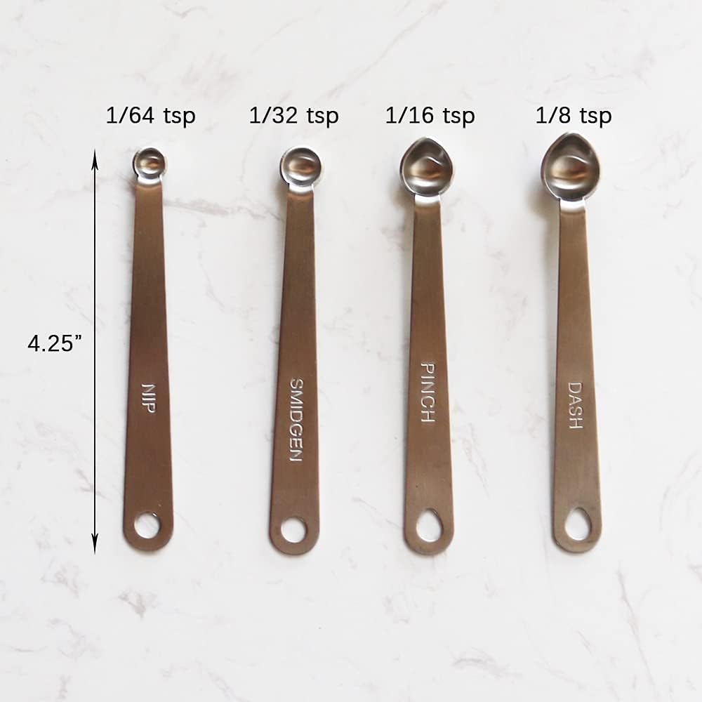 2Pack Mini Measuring Spoons Set, Small Stainless Steel Teaspoon for Cooking and Baking, Suitable for Tiny Amount of Dry or Liquid Ingredients and Spices (1/8, 1/16, 1/32, 1/64 tsp)