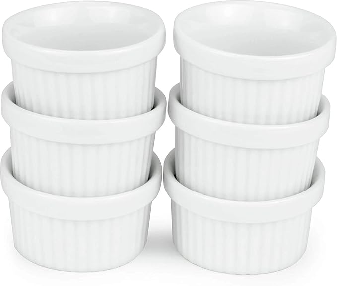 Mini Ramekins 1 oz. 30 ml|Microwave & Oven Safe, Porcelain Souffle Dish, Dipping Sauce, & Small Dessert Cups| 6 Count