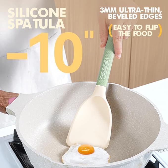 Silicone Small Spatula for Cooking Flexible Beveled Turner with Solid Inner Core and Heat Resistant Nylon Handle Ideal Spatula for Non-Stick Cookware