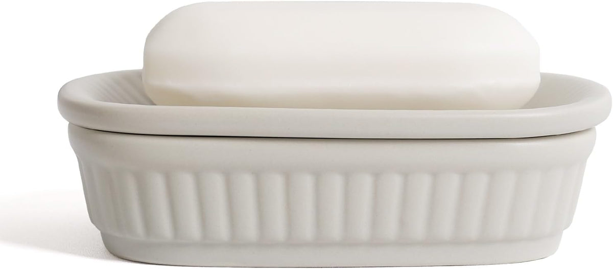 Soap Dish, Self-draining Bar Soap Holder, Ceramic Double Layer Soap Dishes for Bar Soap, Draining Soap Dish for Bathroom Shower Kitchen, Minimalist Vintage Style, Keep Soap Dry, Grey, ANTIS'S HOME
