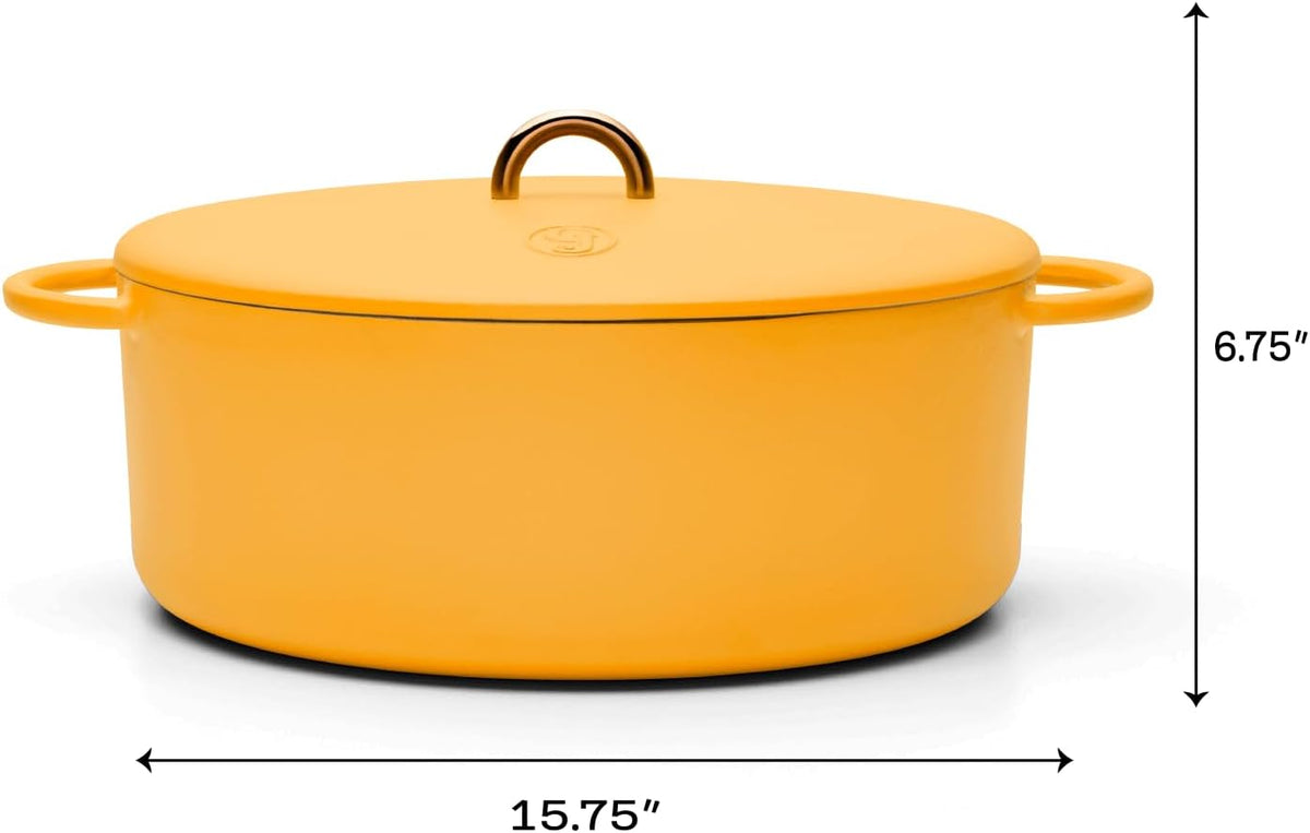 Great Jones Dutchess Cast Iron Dutch Oven Pot With Lid (Mustard) - Large 6.75 Quart Size, Dual Handles - All Stovetop Safe - 500° Dutch Oven For Bread Baking | Dishwasher Friendly