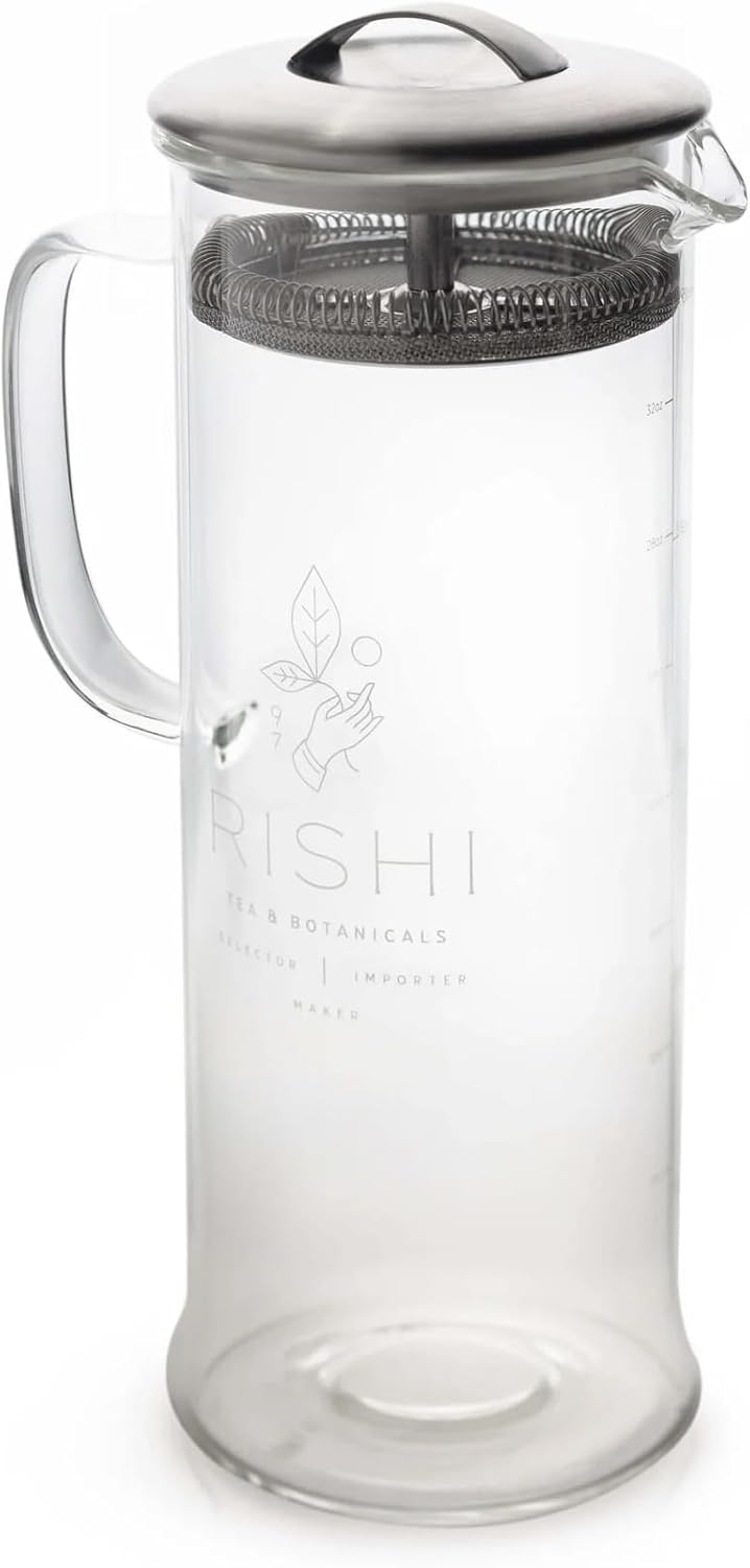 Rishi Tea Simple Brew Teapot - For 33oz Loose Tea Preparation, Built-in Strainer, Everyday Teaware, Easy to Clean, Borosilicate Glass, Enjoy Hot or Iced Tea - 1000ml