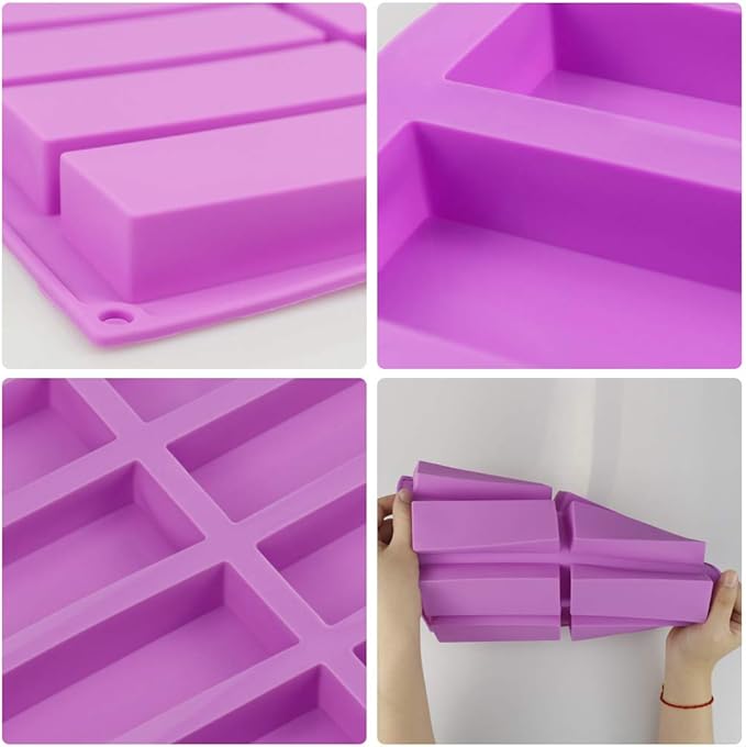 Palksky (2 Pcs) 8 Cavity Rectangle Granola Bar Silicone Mold/Nutrition/Cereal Bar Molds Energy Bar Maker for Chocolate Truffles Ganache Bread Brownie Cornbread Cheesecake Pudding Butter Mould