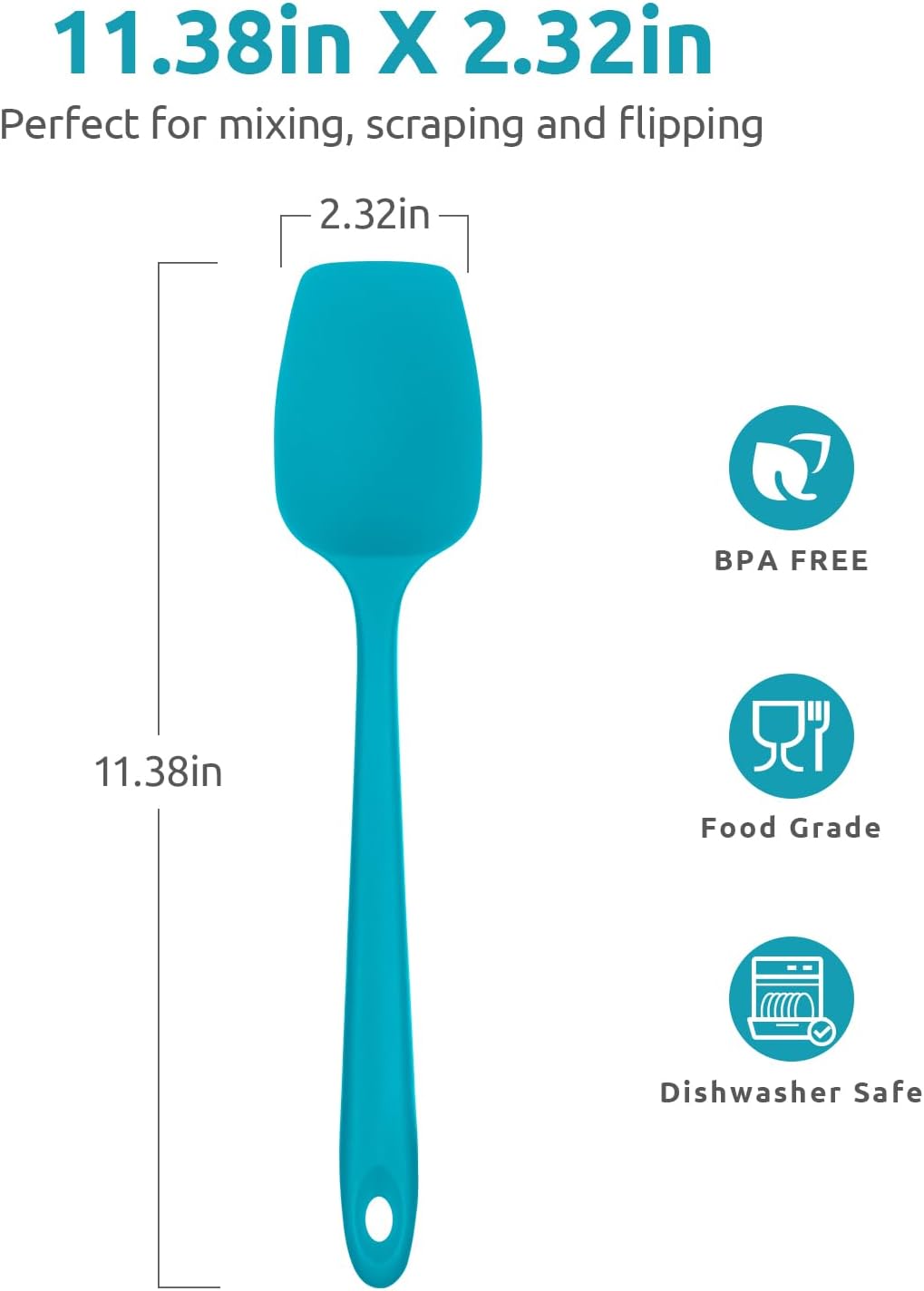 Heat Resistant Silicone Spoon Spatula: U-Taste 600ºF High Heat Flexible 11.38in Silicon Mixing Stirring Cooking Scraping Baking Bowl Scraper for Kitchen Nonstick Cookware (Marrs Green)
