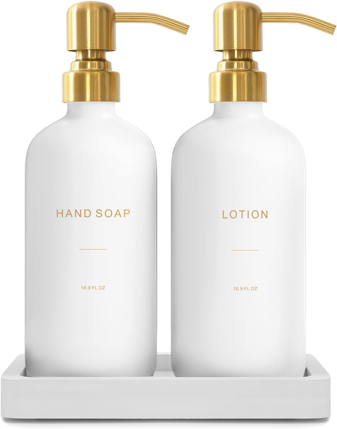Gold Soap Dispenser Bathroom Set, Hand and Lotion Dispenser with Stainless Steel Pump, Perfect for Modern Bathroom Decor. (Gold)