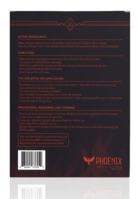 (Pack of 2) Phoenix Foot Peel for Men - Extra Large - Extra Strength - Cinnamon - Exfoliating Dry Feet Treatment - Callus Remover - Paraben and Fragrance Free -