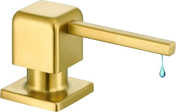 CREA Brushed Gold Soap Dispenser for Kitchen Sink, Kitchen Soap Dispenser Gold Square Built in Sink Soap Dispenser for Bathroom with 17 OZ Bottle