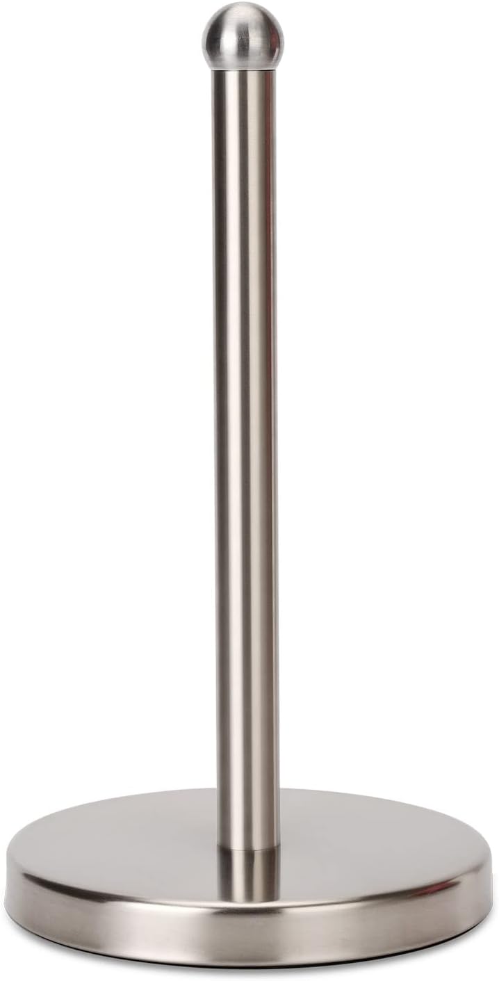 Heavy Weighted Towel Holder, Easy One-Handed Design for Kitchen Stand Dispenser, Sturdy Base for Standard and Mega Paper Rolls (Brushed - Stainless Steel Base)
