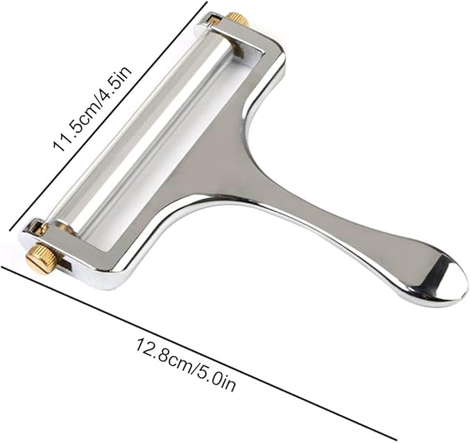 NANEEZOO Cheese Slicer, Adjustable Thickness Heavy Duty Stainless Steel Cheese Slicers With Wire for Soft & Semi-Hard Cheeses - 4 Replacement Stainless Steel Cutting Wire Included (Silver)