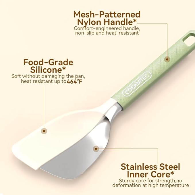 Silicone Small Spatula for Cooking Flexible Beveled Turner with Solid Inner Core and Heat Resistant Nylon Handle Ideal Spatula for Non-Stick Cookware