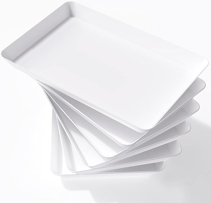 Lifewit Serving Tray Plastic for Party Supplies, 15" x 10" Platters for Serving Food, 6 pcs White Reusable Tray for Veggie, Snack, Fruit, Cookies, Desserts in Kitchen/Pantry Organization