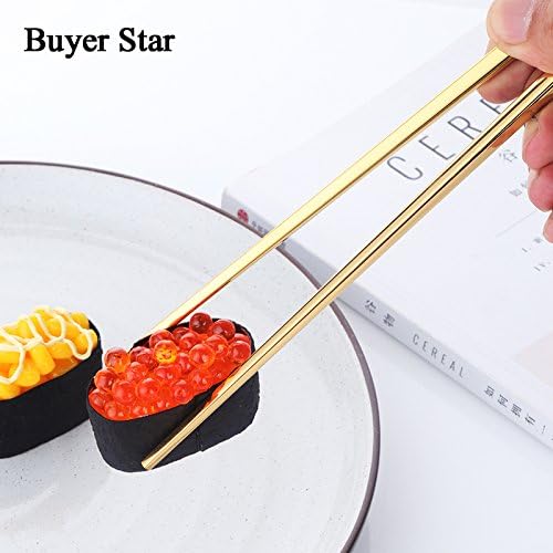 Buyer Star 5-Pair Gold Stainless Steel Chopsticks - Reusable Chinese Square Chopsticks